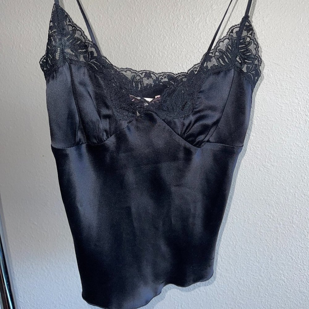 VINTAGE SAMANTHA CHANG BLACK LACE SLIP TOP